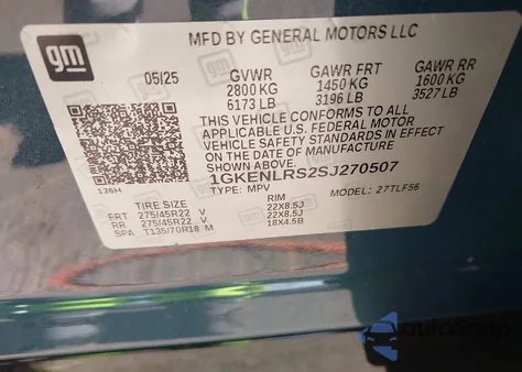 2025 GMC Acadia Fwd Denali z USA, uszkodzony, nr VIN 1GKENLRS2SJ270507